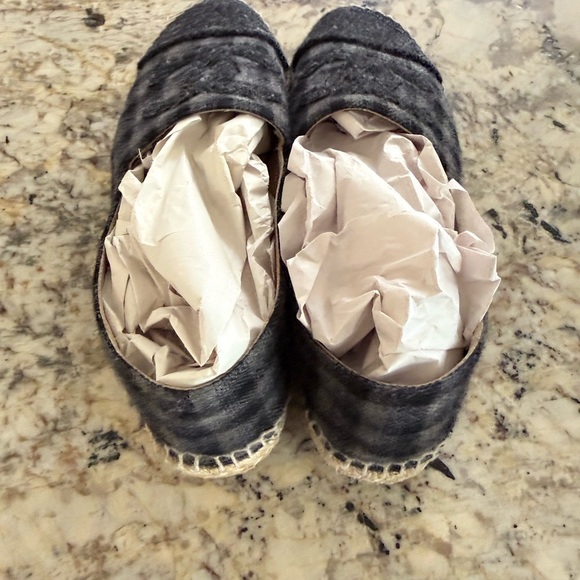 CHANEL Black and Gray Plaid Espadrilles